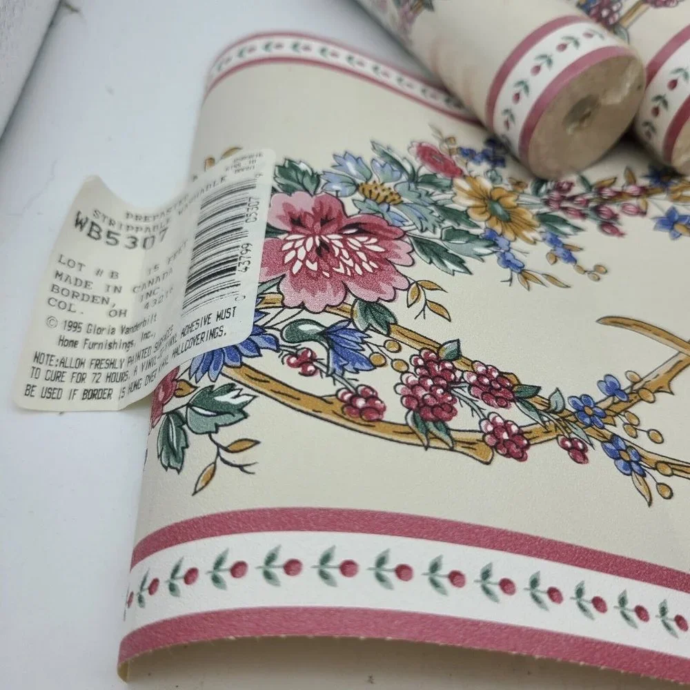 (6) rolls Flower Floral Wall paper Borders vintage pre-pasted washable 15 f new